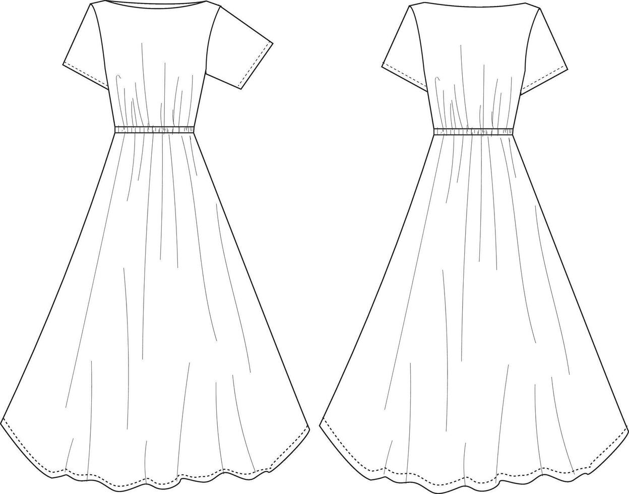This dress technical drawing features detailed and accurate representations of every element, from stitching to silhouette. Perfect for fashion designers and garment makers, it ensures precise interp vector