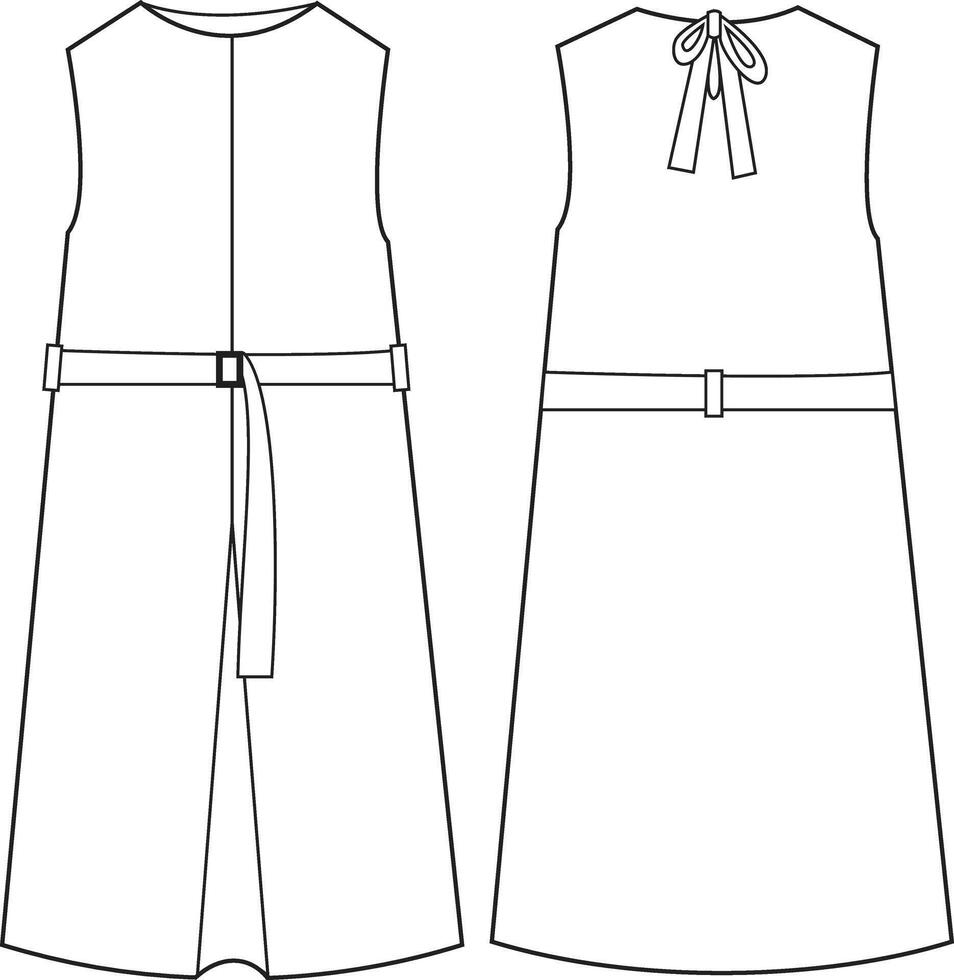 Technical drawing of a sleeveless dress paired with a robe. This detailed illustration captures the elegant combination of a sleeveless dress with a flowing robe, showcasing both garments vector