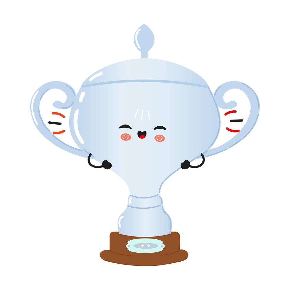 Cute cartoon illustration of a smiling Silver trophy cup character. hand drawn cartoon kawaii character illustration icon. Isolated on white background. Silver trophy cup character concept vector