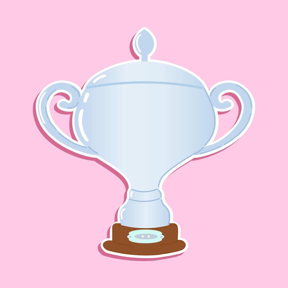 Sticker Silver trophy cup. hand drawn cartoon kawaii character illustration icon. Isolated on pink background. Silver trophy cup concept vector