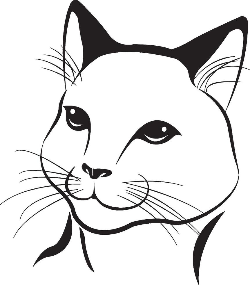a black and white drawing of a cat's face vector