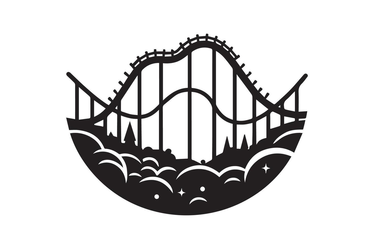 Black and white rollercoaster silhouette. Park concept icon. vector
