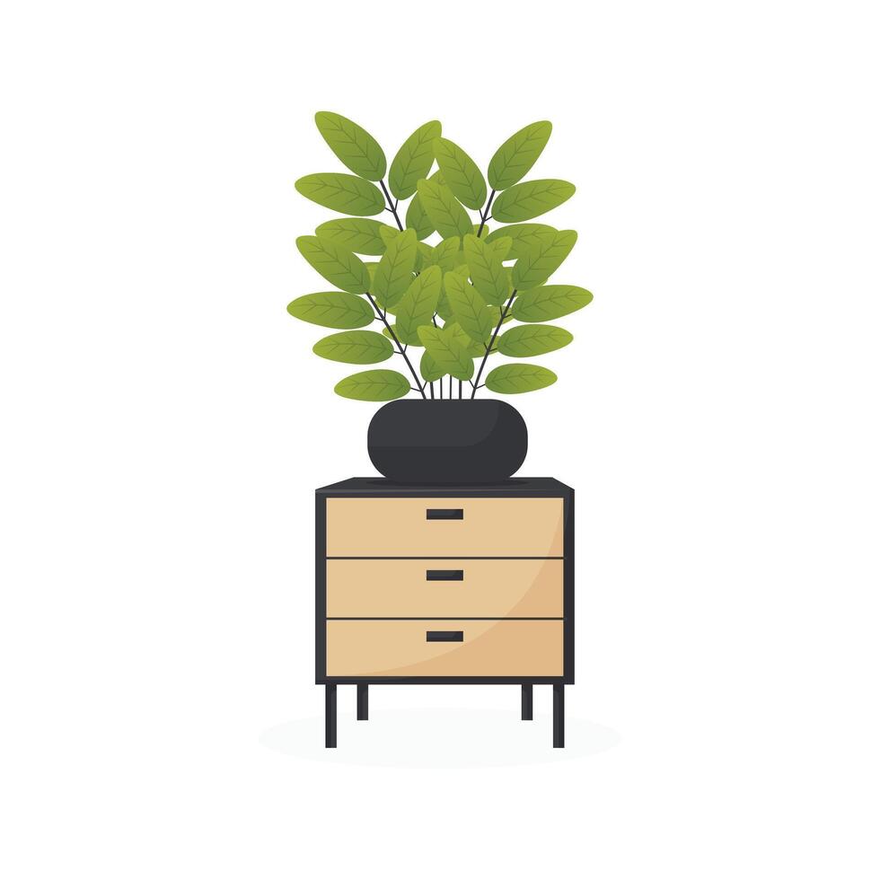 modern side table with a vase with decorative leaves on it flat illustration isolated on white background vector