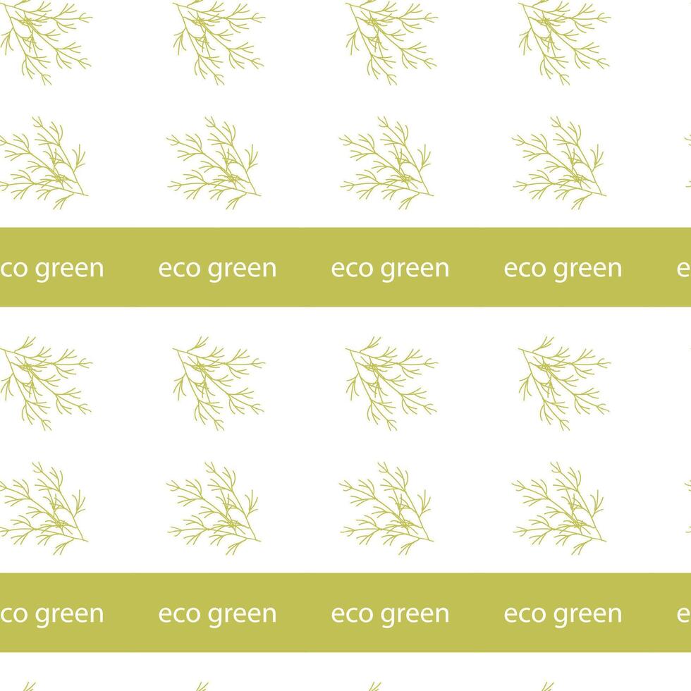 Eco green seamless pattern with abstract leafy branches on white background. vector