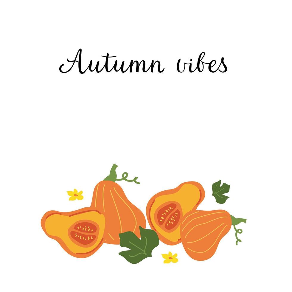Autumn vibes. colorful pumpkins and leaves illustration. vector