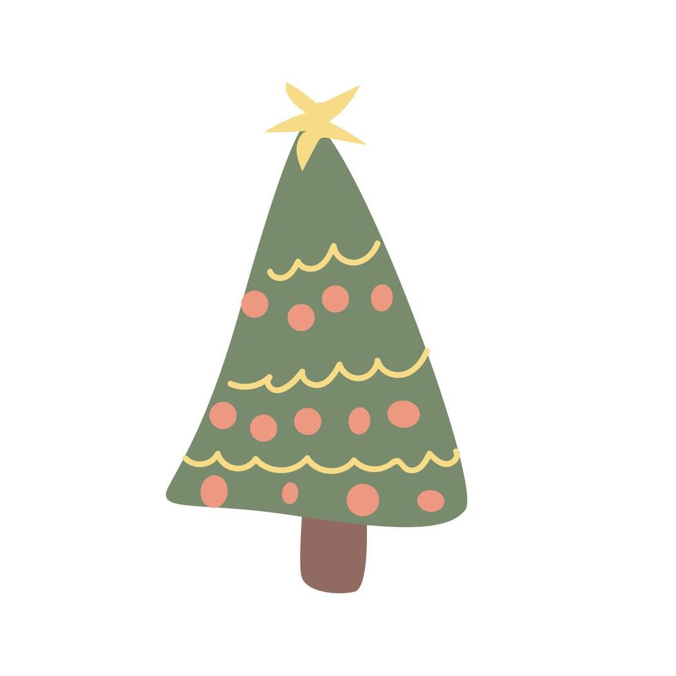 Christmas fir tree isolated icon. Hand drawn childrens christmas tree vector