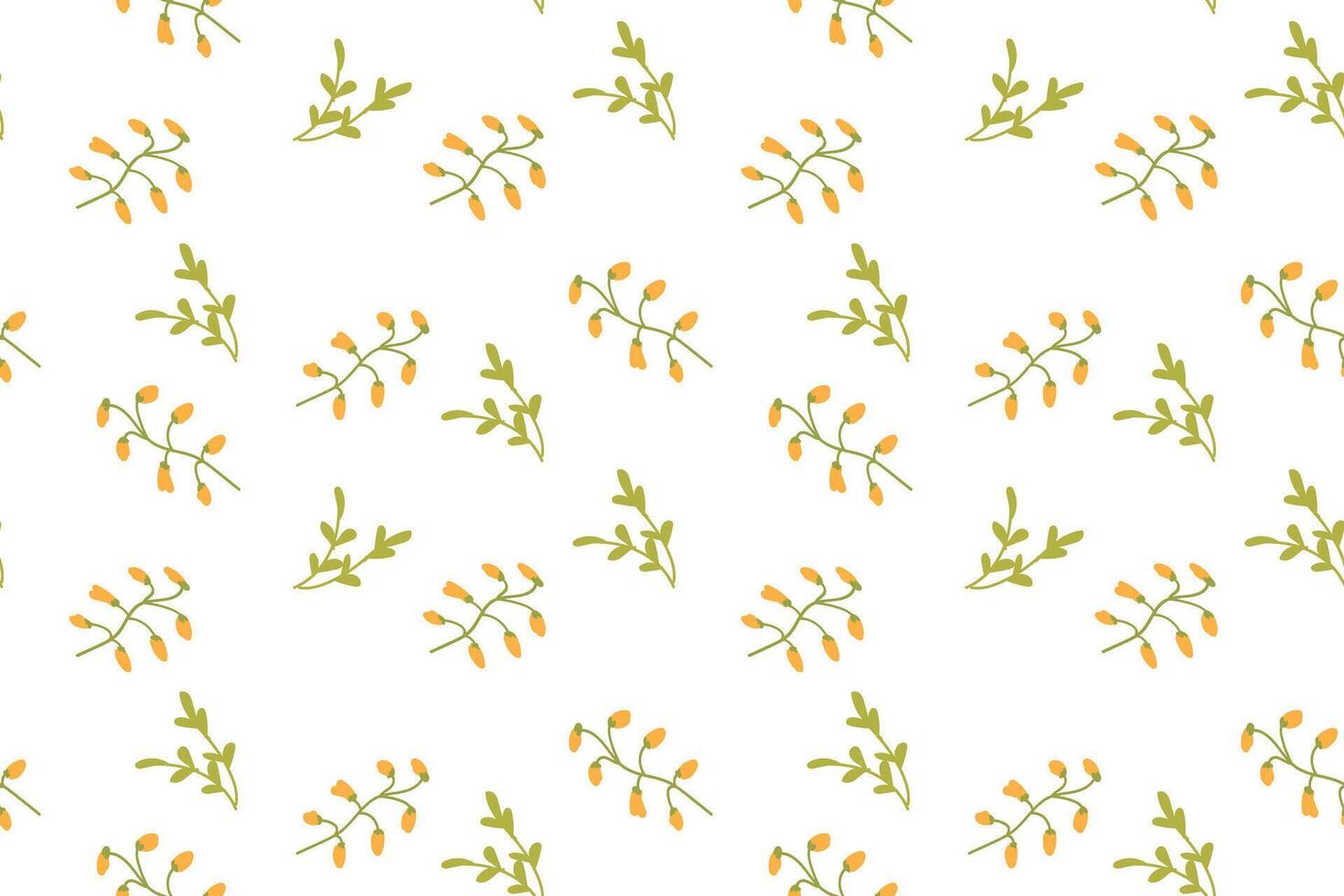 Seamless pattern of minimalist green branches with yellow berries. vector