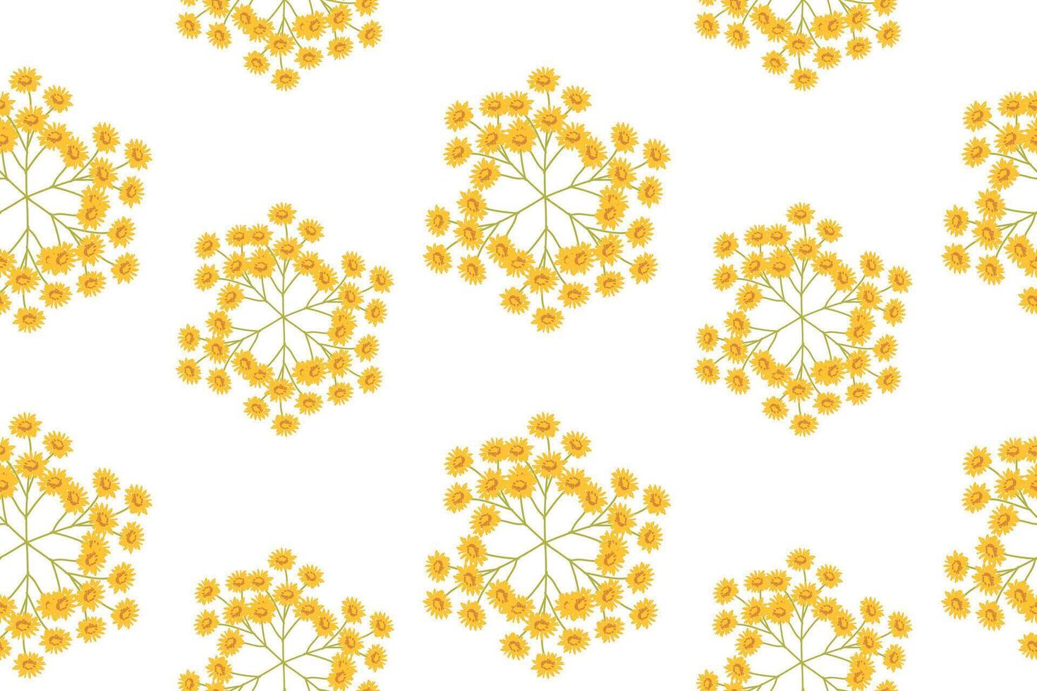 Seamless pattern of geometric sunflower mandalas on white background. vector