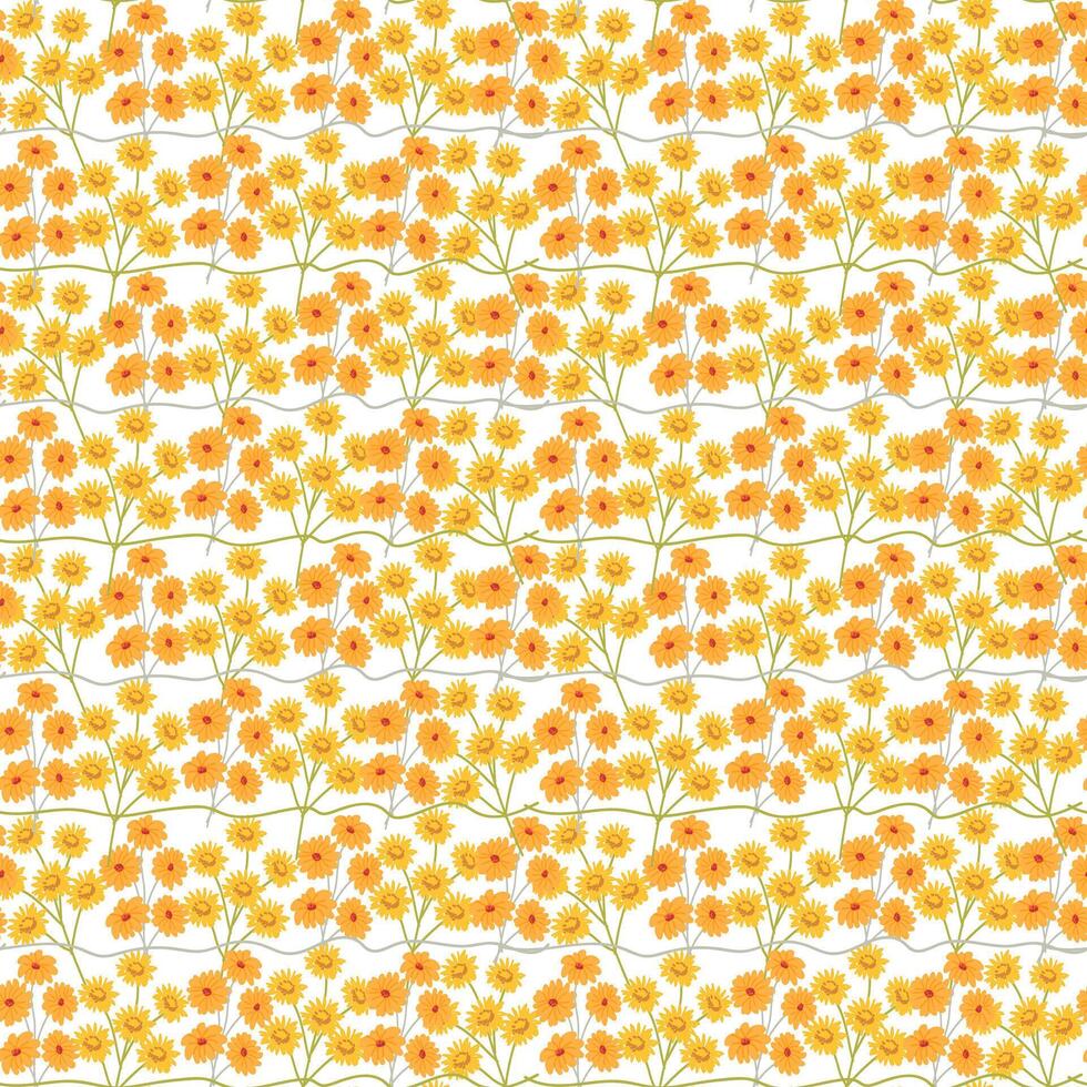 Seamless floral pattern with yellow and orange flowers on white background. vector