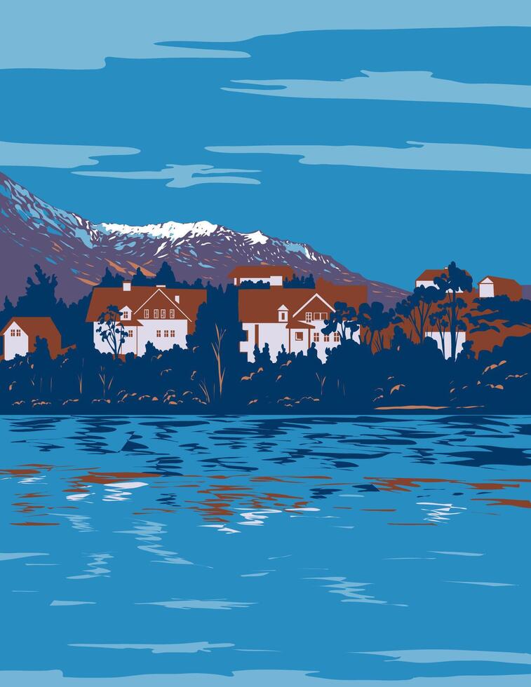 Ebensee am Traunsee with Salzkammergut Mountains Austria WPA Poster Art vector