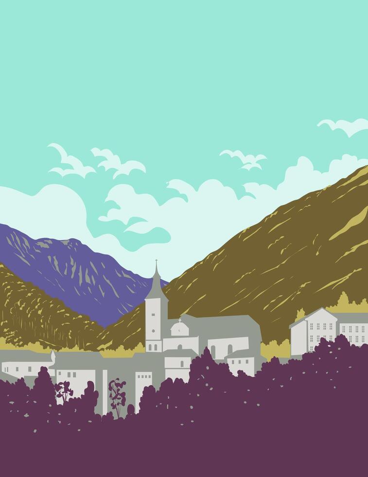 Ebensee with Salzkammergut Mountains Austria WPA Poster Art vector