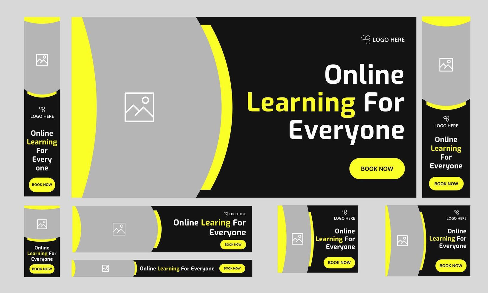 Daily learning for everyone web set banner design, online education web bundle banner design for social media post, fully customizable eps 10 file format vector