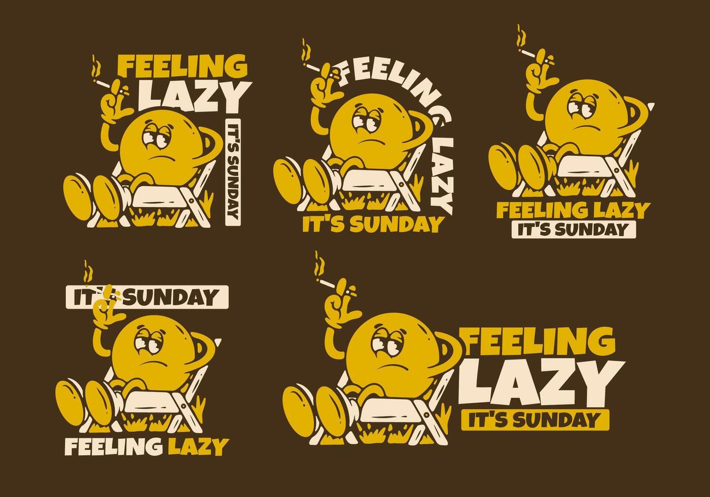 Relax on chair character in retro yellow brown colors, illustration in 6 version vector
