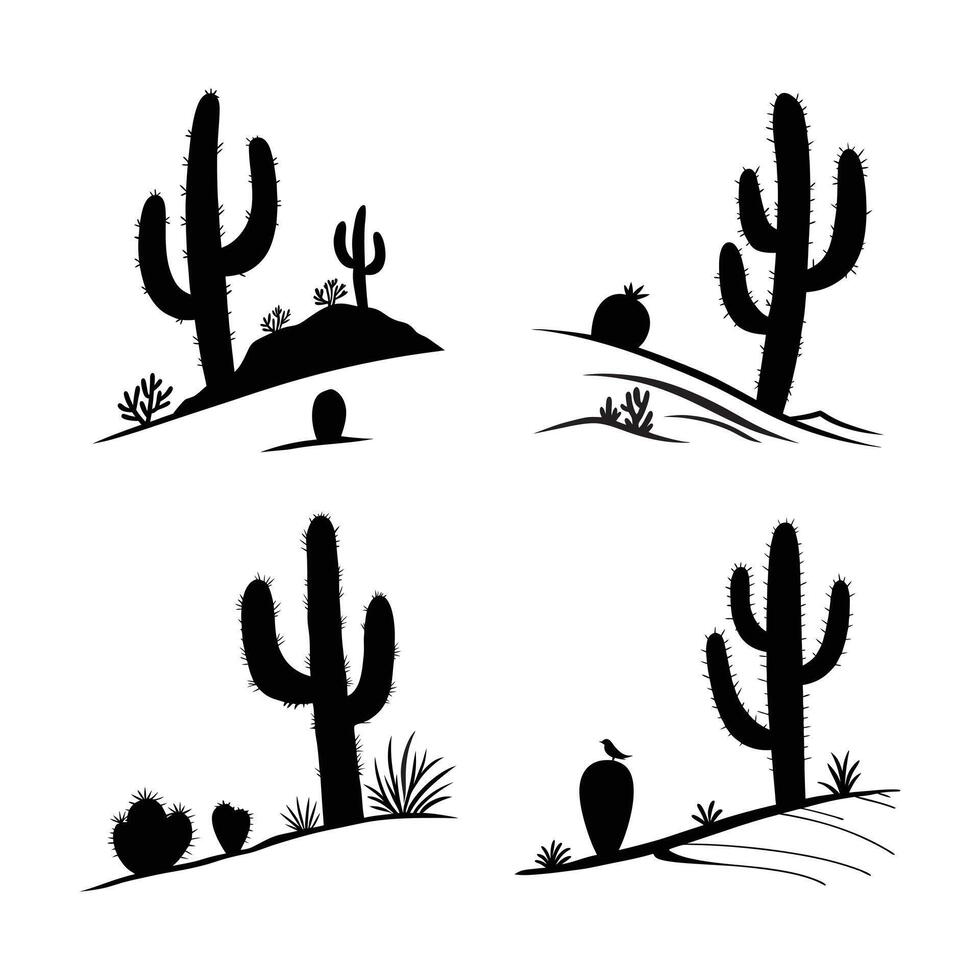 Desert Cactus Silhouettes Clean and Minimal vector