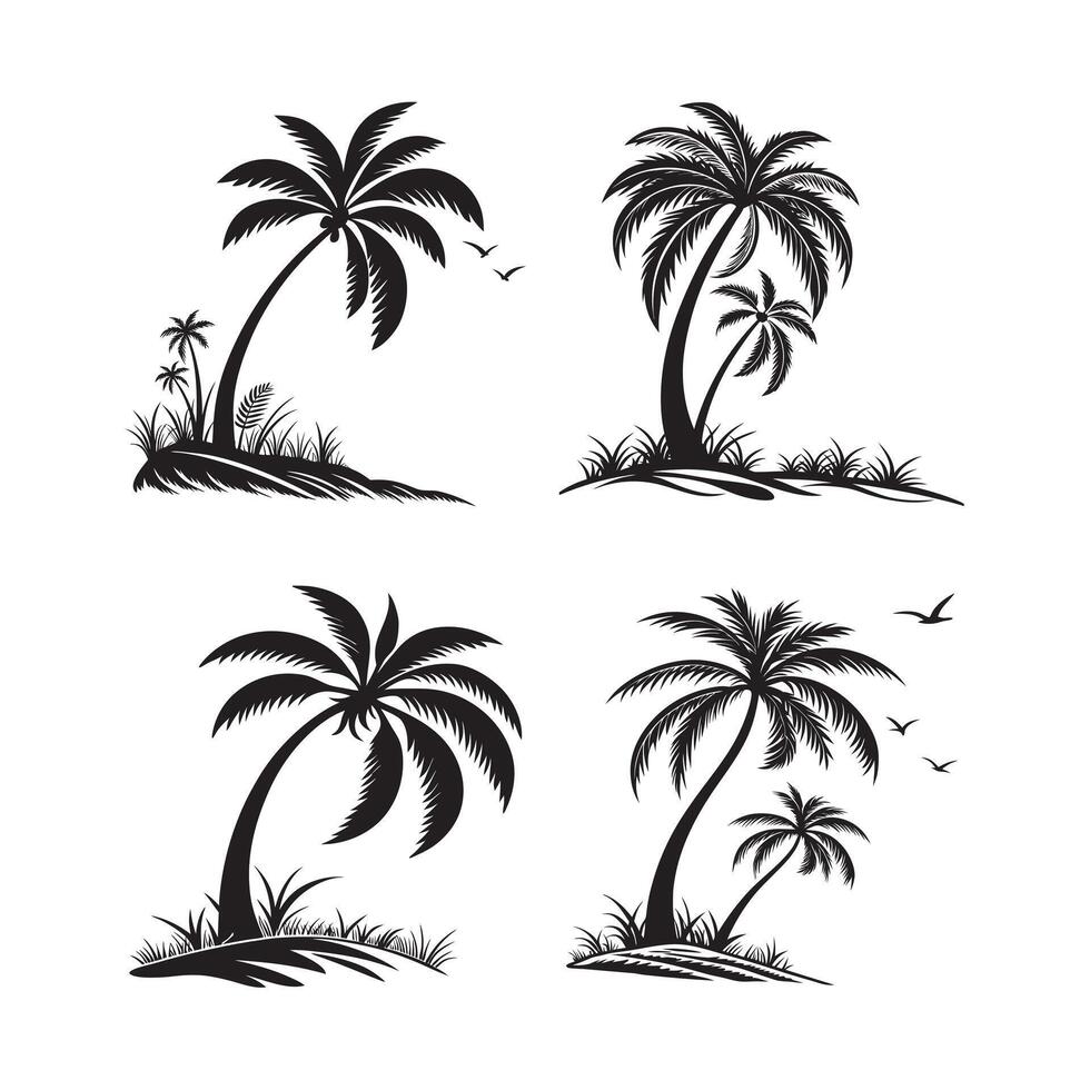 Clean Palm Tree Silhouettes Black on White vector
