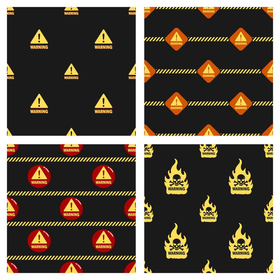 a collection of seamless patterns with warning sign with various style.suitable for building projects or those relating to safety or chemical issues vector