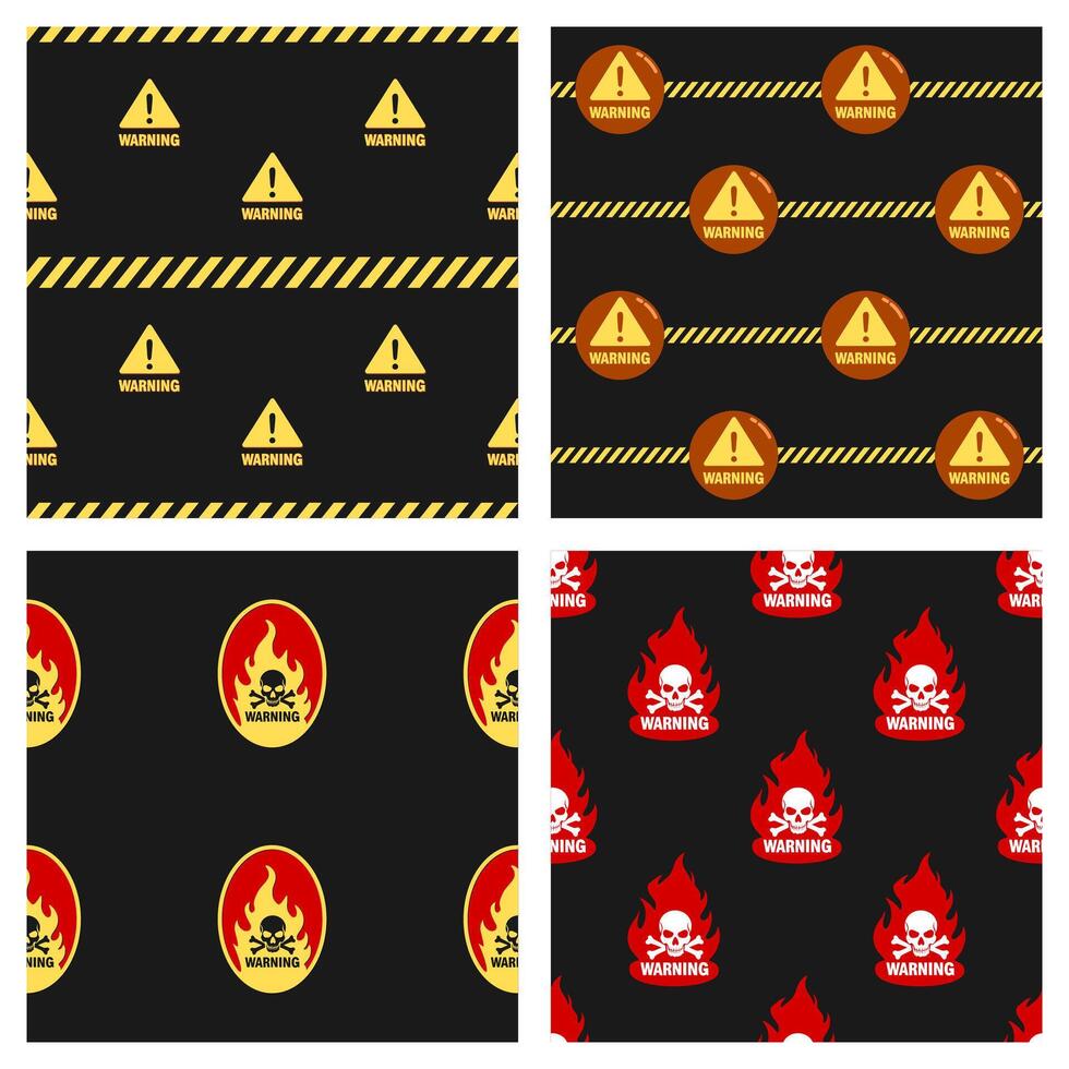 a collection of seamless patterns with warning sign icons.suitable for building projects or those relating to safety or chemical issues vector