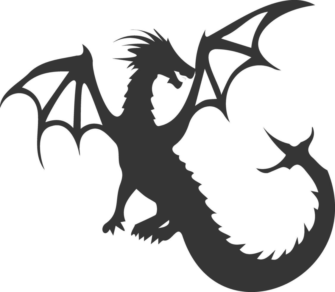 A black and white silhouette of a dragon vector