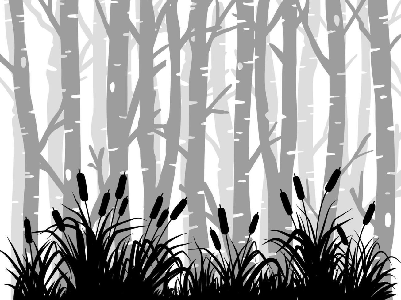 Black Branch Tree or Naked trees silhouette s set. Hand drawn isolated illustrations. vector