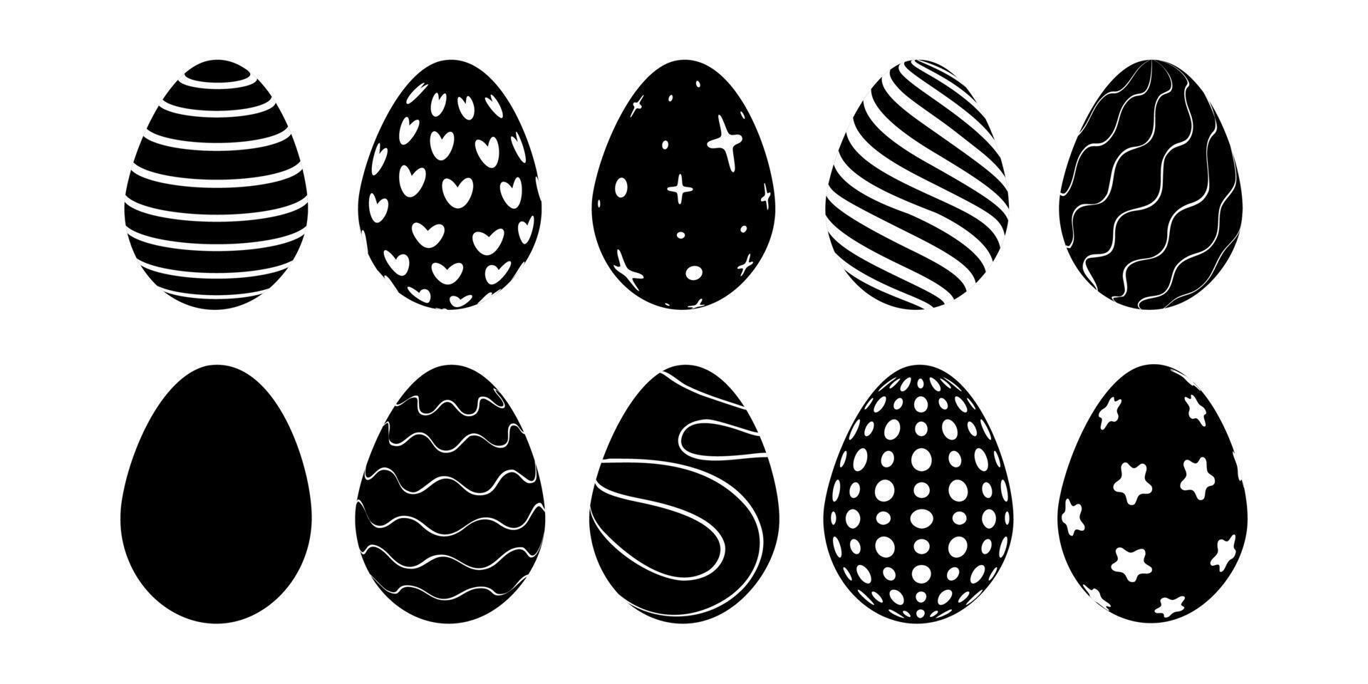 Black and white silhouettes, Easter eggs with various patterns, vector