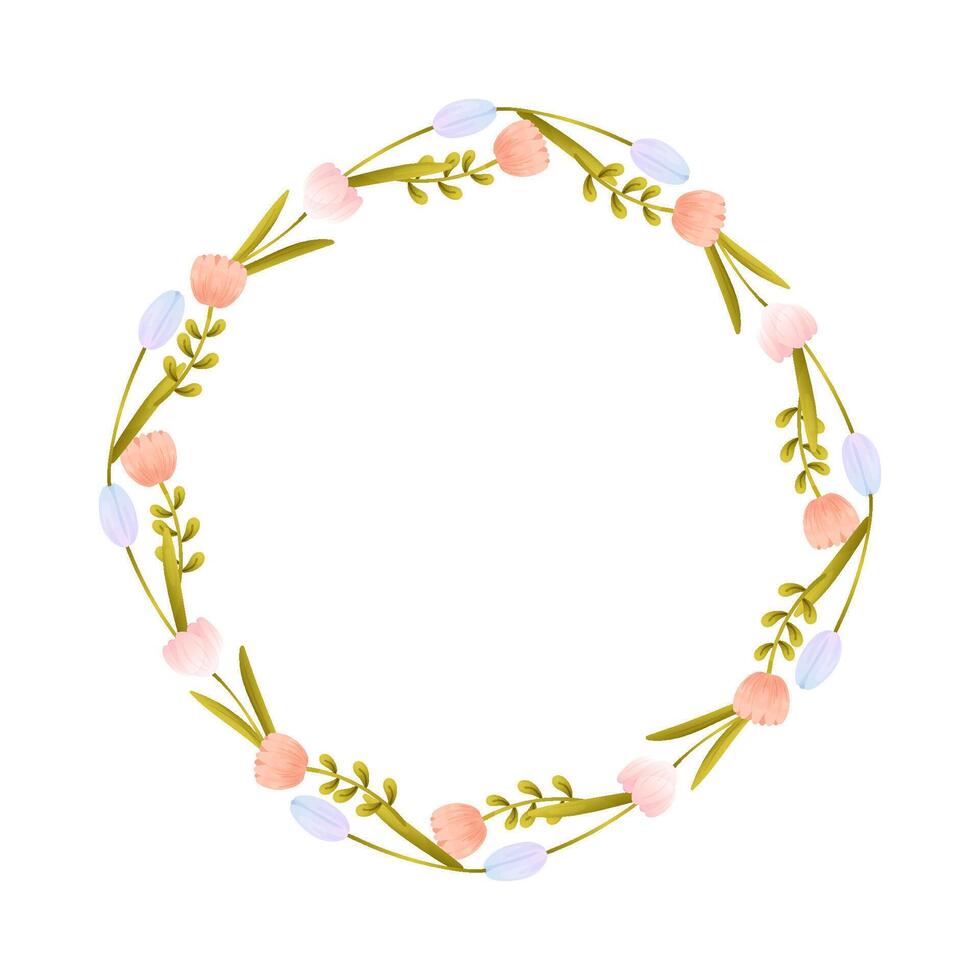 Beautiful floral wreath design featuring pastel flowers and greenery for spring decorations and crafts vector