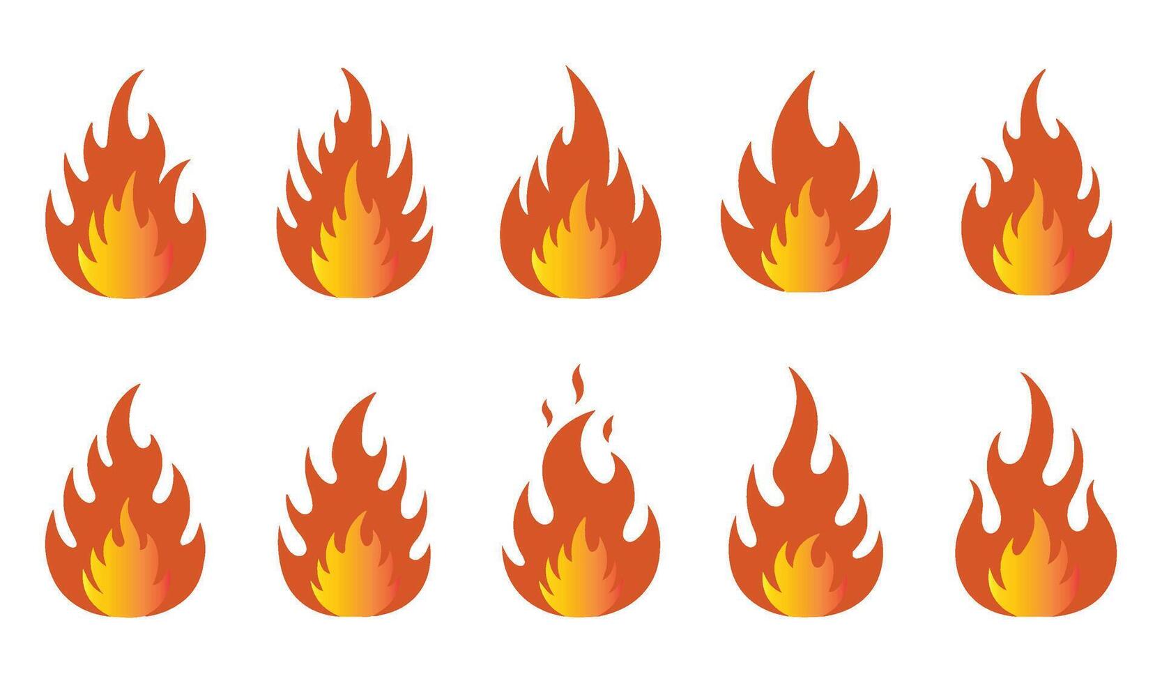 Campfire Icons Set with Various Flame Styles and Sizes vector