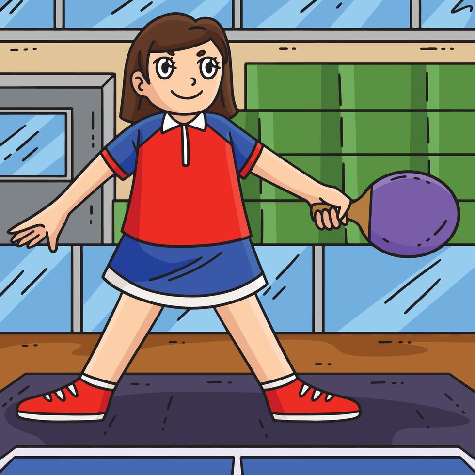 Female Table Tennis Player Ready to Play Colored vector