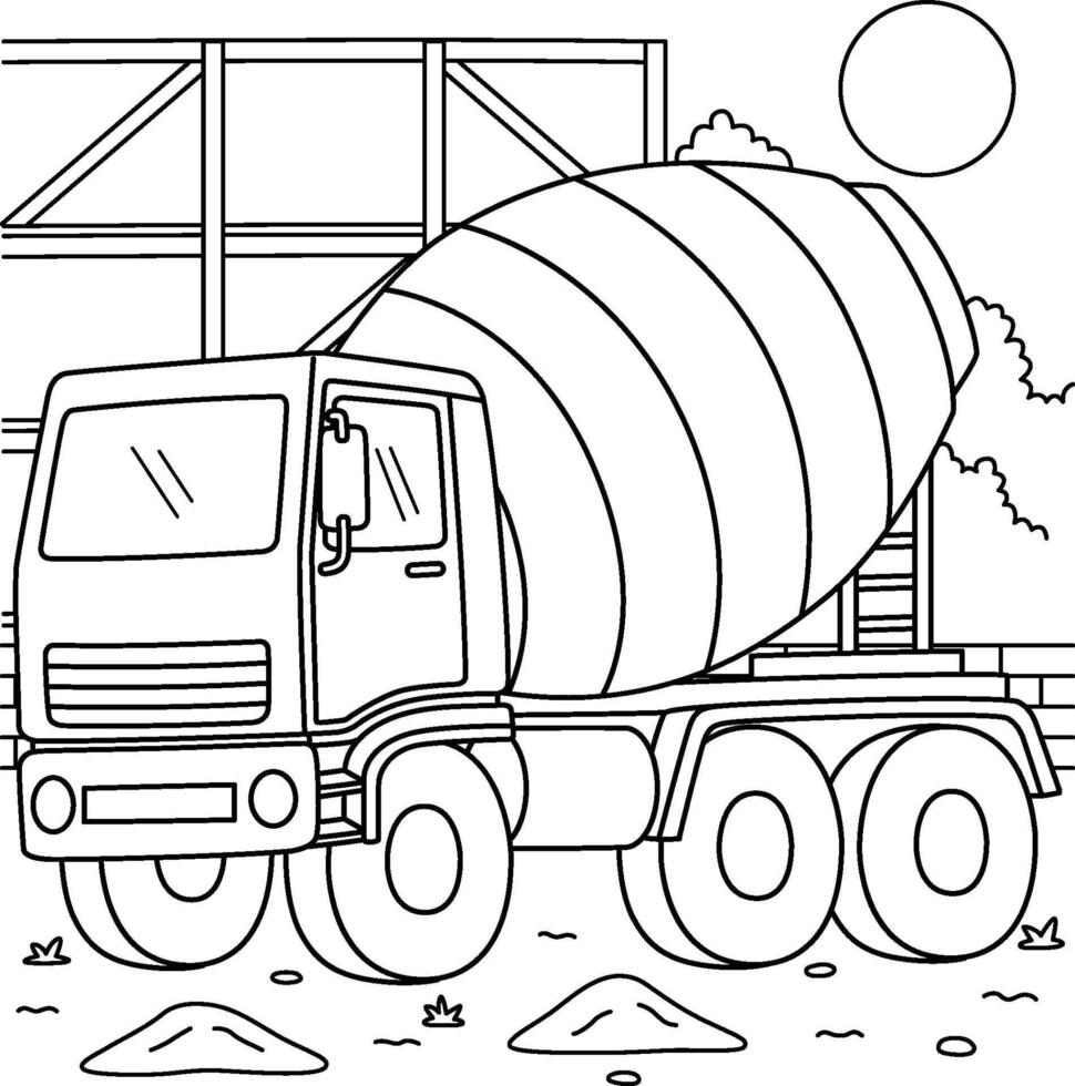 Construction Mixer Coloring Page for Kids vector
