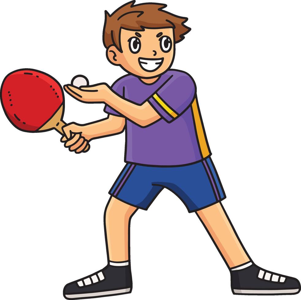 Table Tennis Player Serving Ball Cartoon Clipart vector