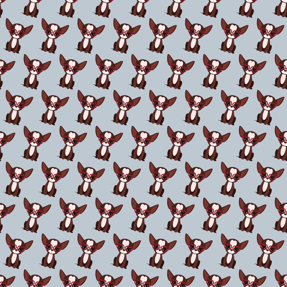 Cute little chihuahuas with heart shaped glasses in a seamless diagonal pattern vector