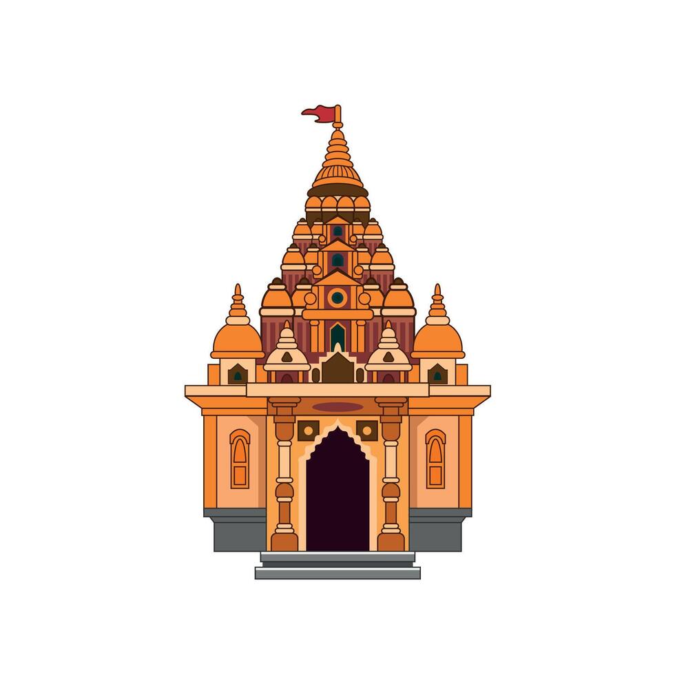 Temple entrance, palace in orange and brown colors, flat style, isolated on white vector