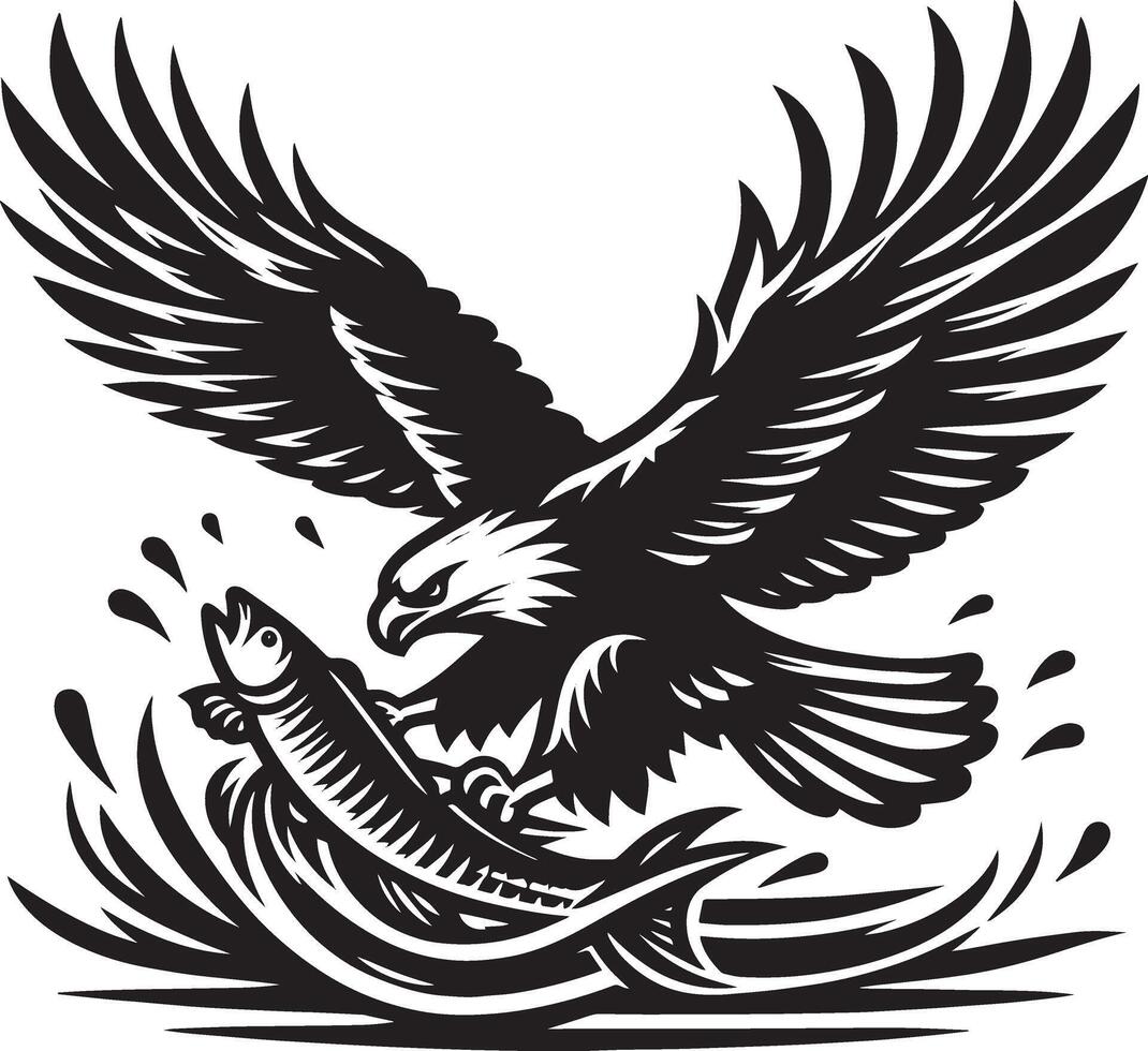 Silhouette eagle swooping to catch illustration isolate on white background vector