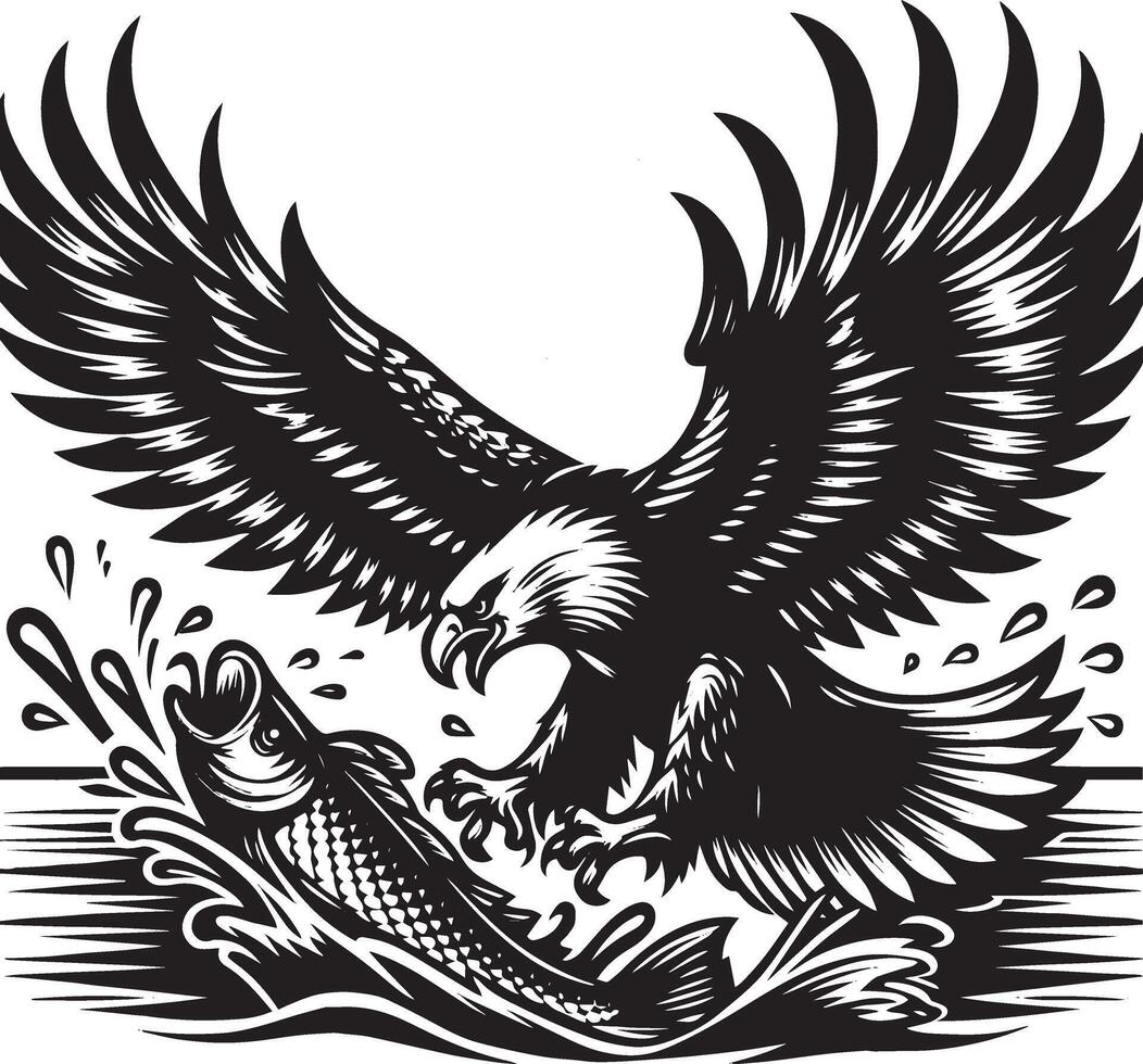 Silhouette eagle swooping to catch illustration on white background vector