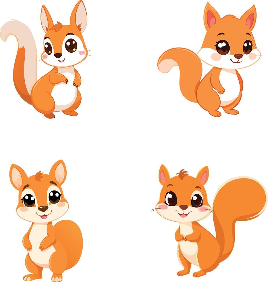Cut Cartoon Squirrel icon illustration set collection isolate on white background vector