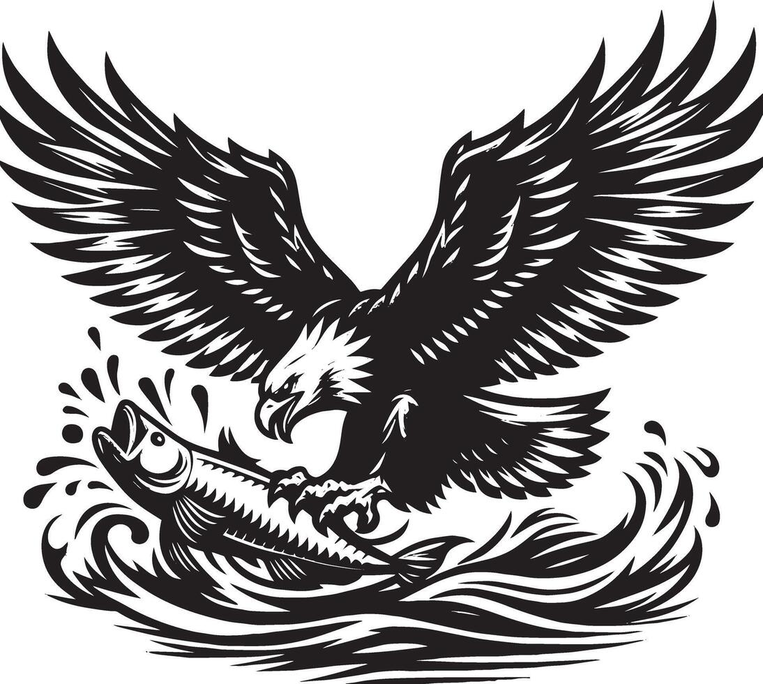 Silhouette eagle catch fish illustration isolated on white background vector