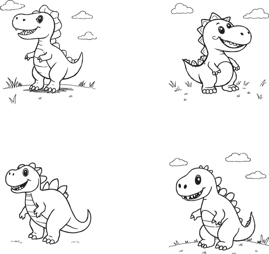 Set of cute hand draw illustration Spinosaurus doodle for coloring page for children vector