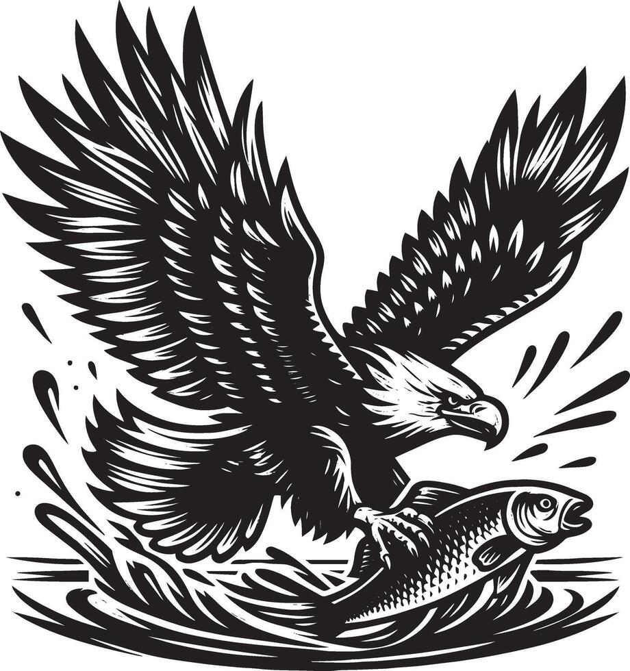 Silhouette eagle swooping to catch illustration vector