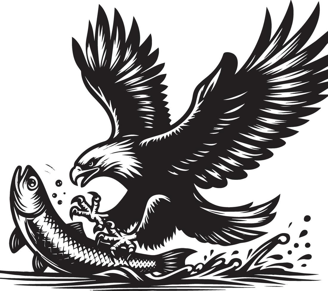 Silhouette eagle swooping to catch illustration with white background vector