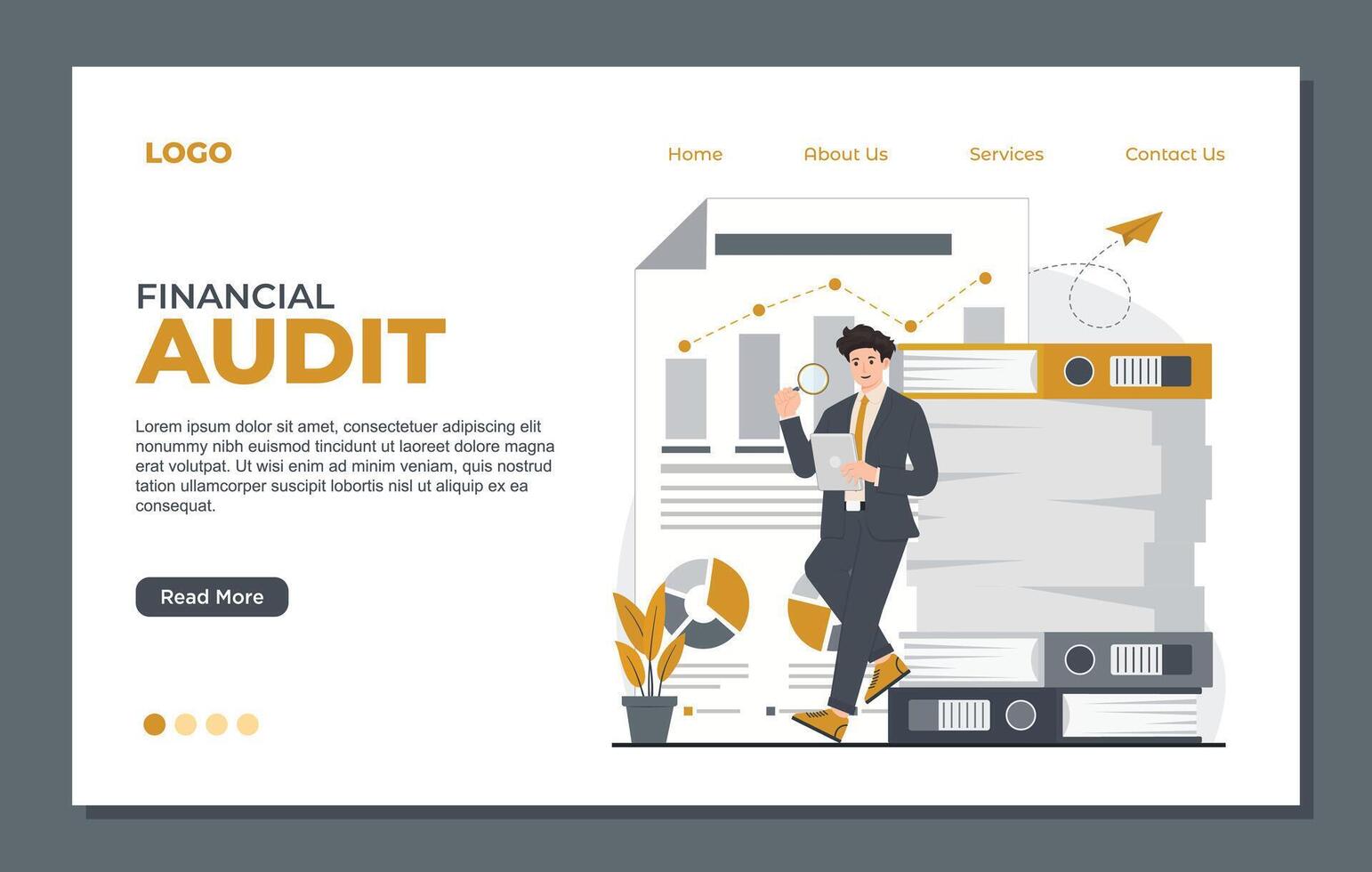 Landing page template Flat design illustration concept of financial audit and audit services. vector