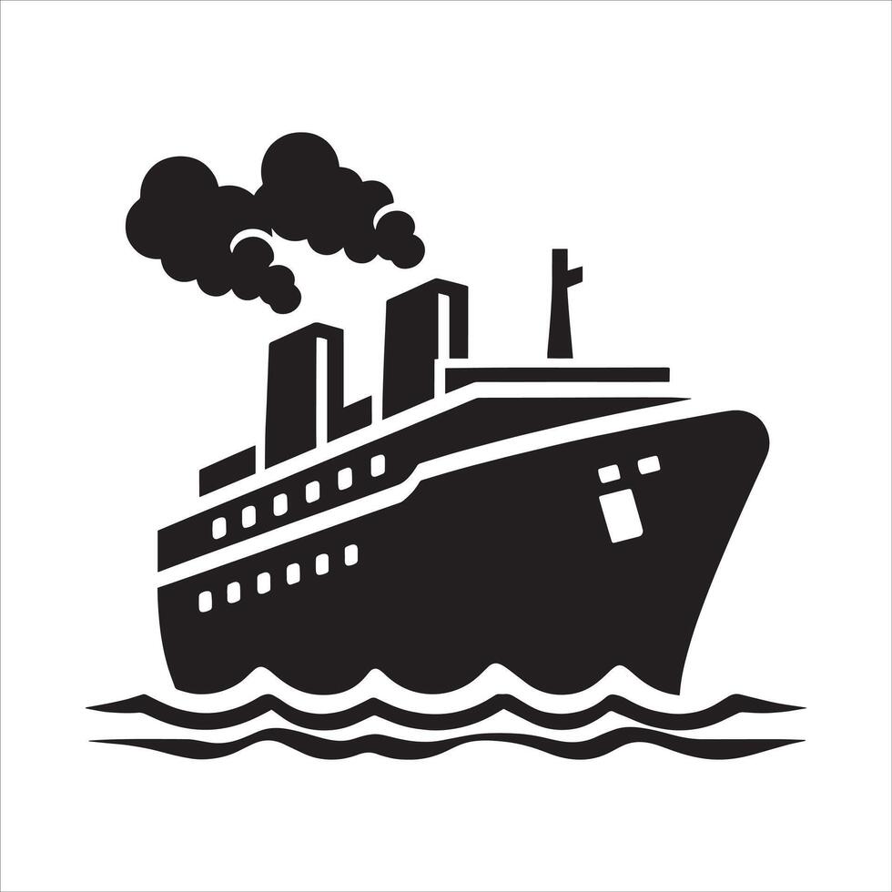 A black and white illustration of a cruise ship vector