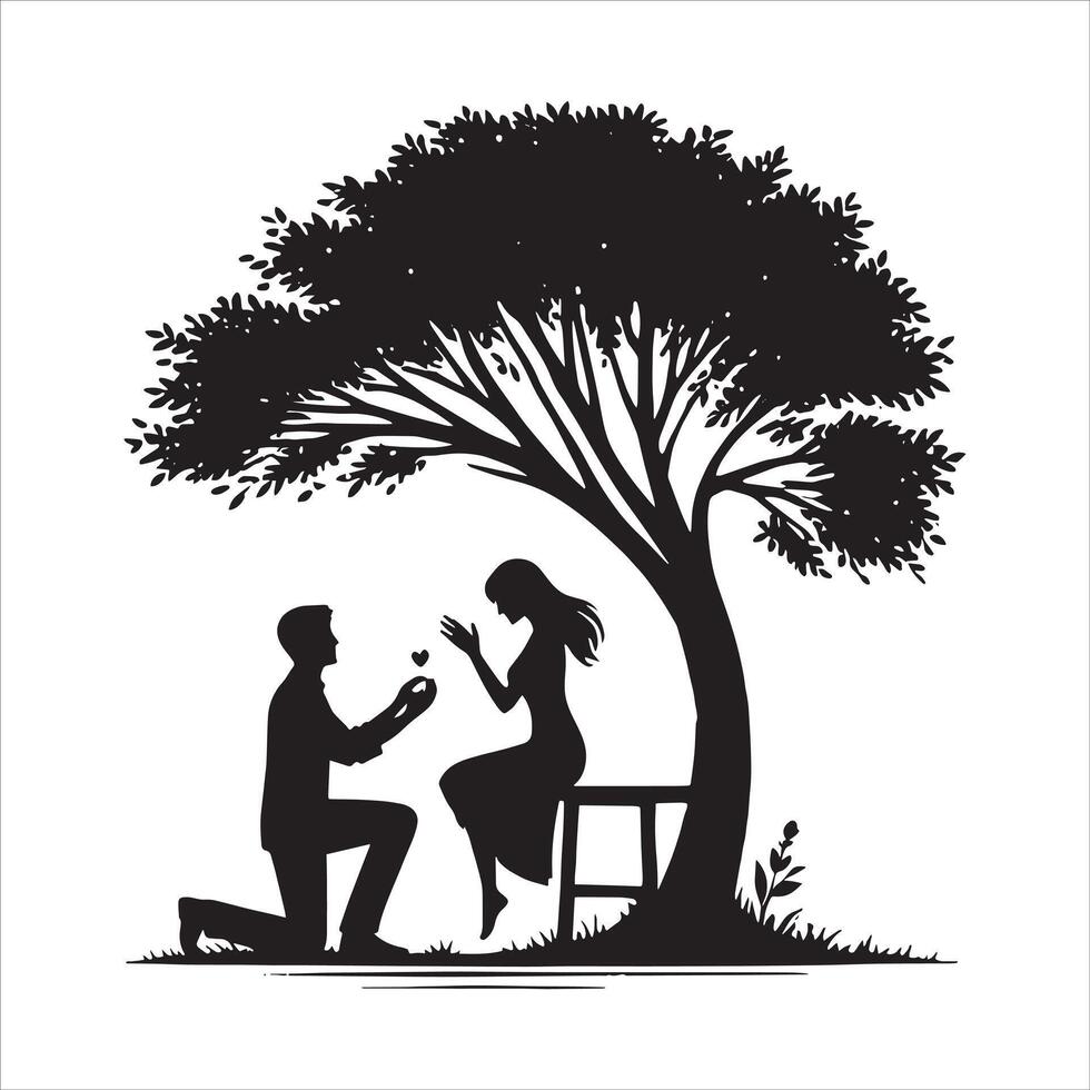 Man proposing to woman under tree vector