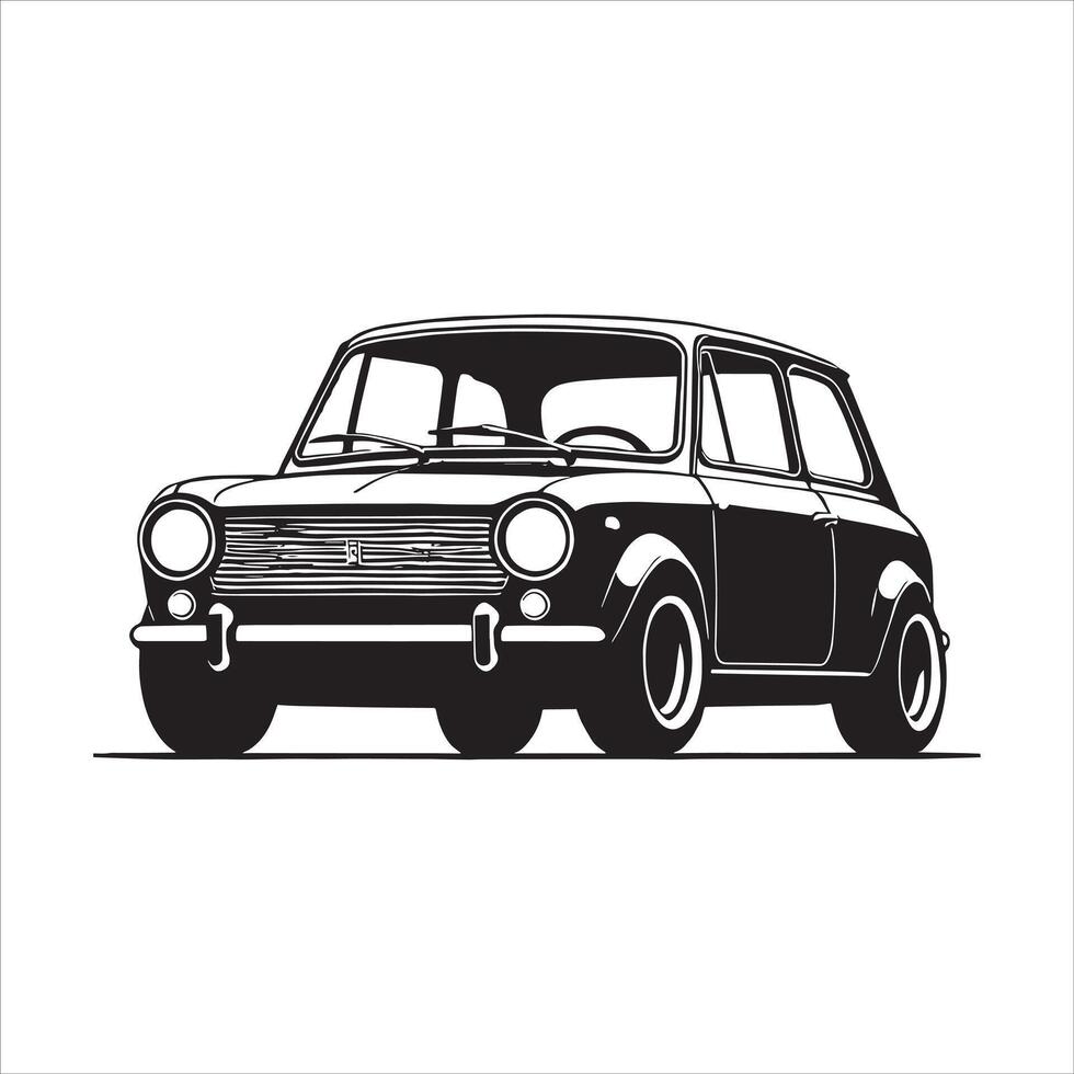 Timeless Vintage Style Muscle Car Silhouette Icon with Retro Lowrider Auto American Old Car Monochrome Illustration for Classic Cruisers vector
