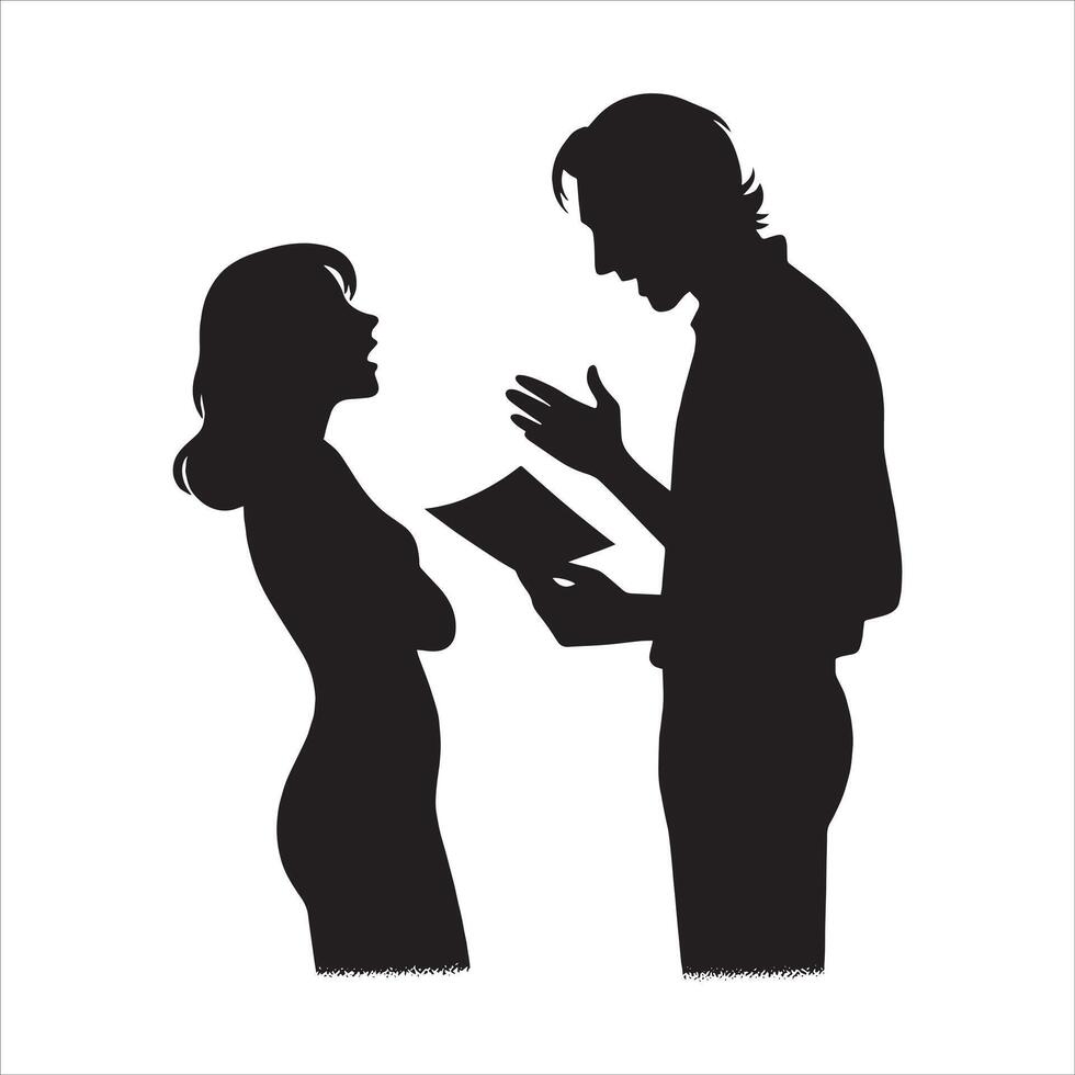 Silhouette of a man and woman talking vector