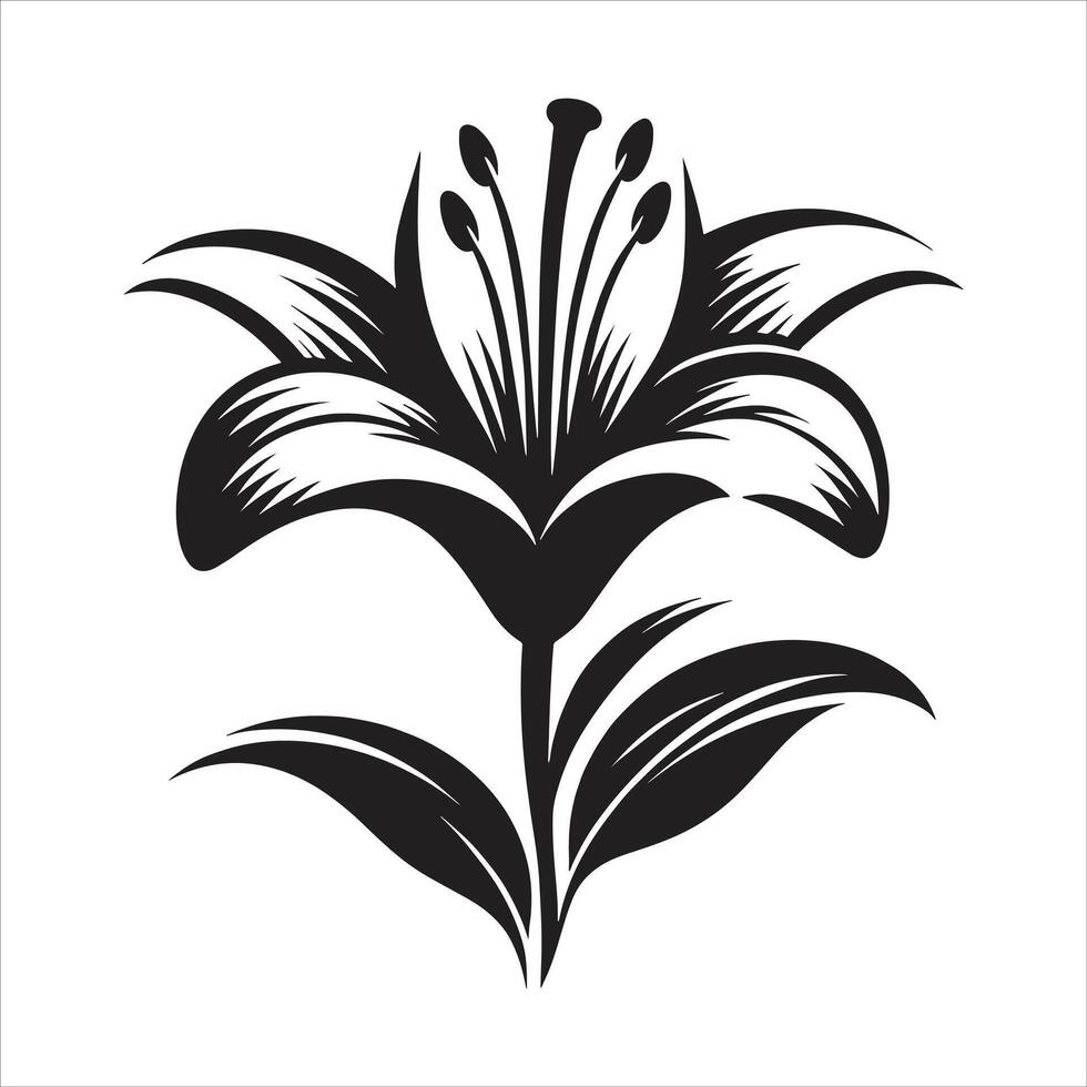A black and white illustration of a lily vector
