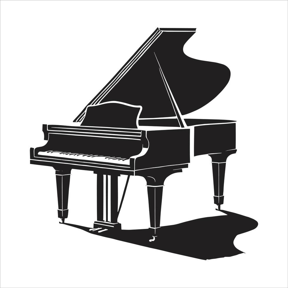 Black and white illustration of a grand piano vector