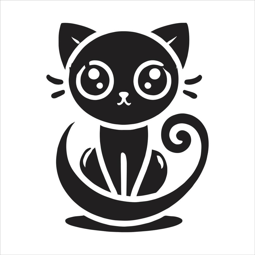 A black and white cat with big eyes vector