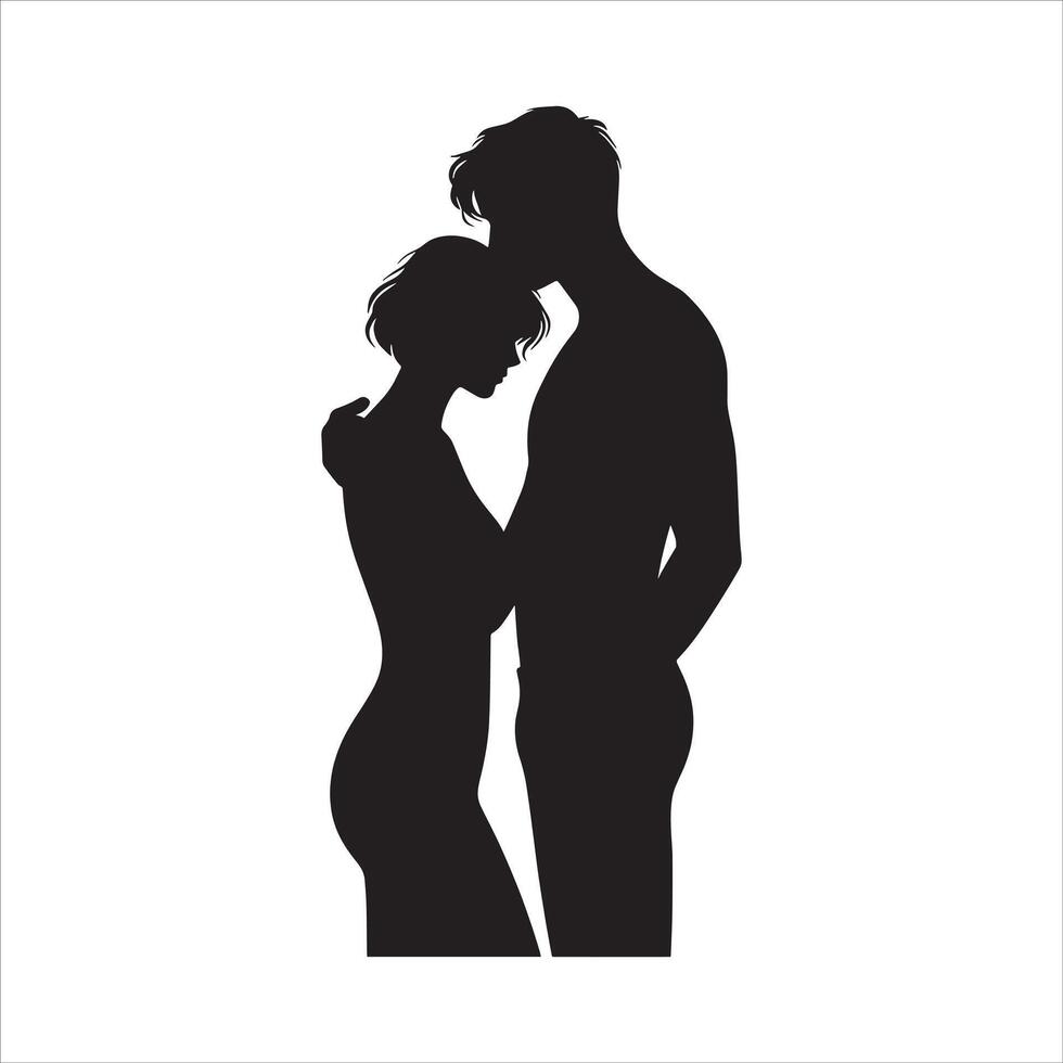 Silhouette of a man and woman hugging vector