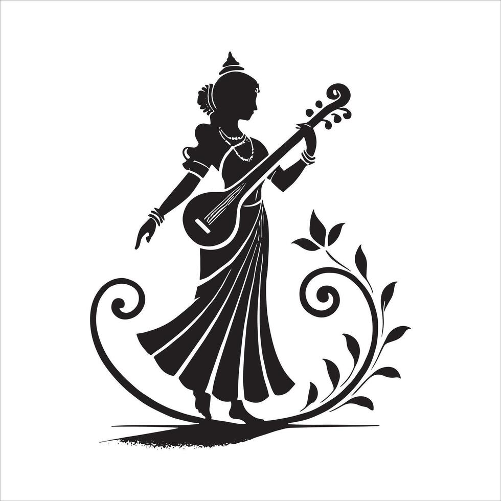 Free Illustrations of Saraswati Mata and Maa Sharda for Vasant Panchami Saraswati Puja Religious Card Design vector