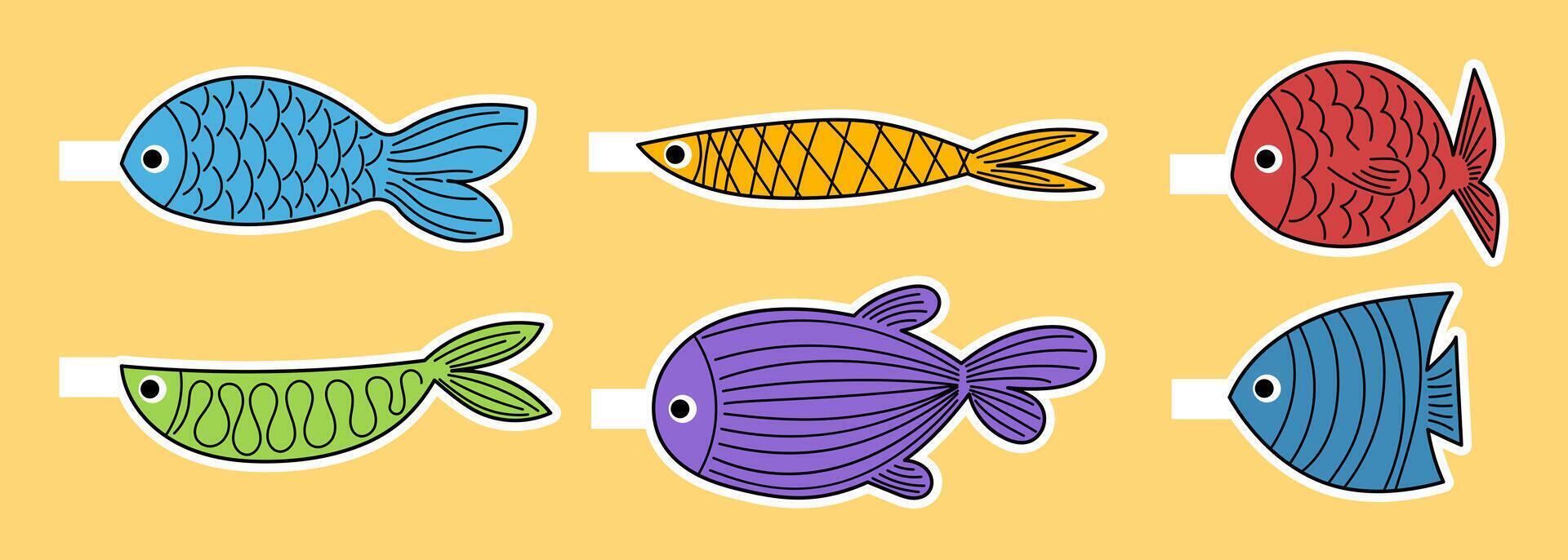 Poisson d'avril. Stickers for French April Fools Day on yellow background. illustration vector
