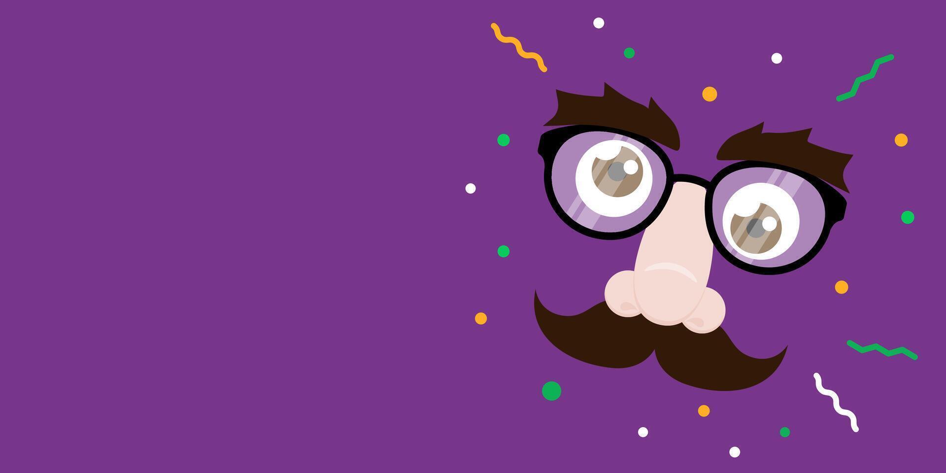 April Fools' Day poster design. Funny glasses with eyebrows, nose and mustache. illustration vector